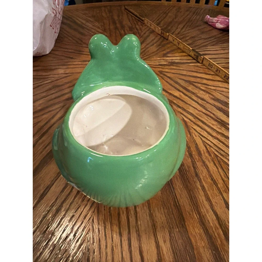 Green Ceramic Frog planter Whimsical Animal Kitchen Canister Treat Jar